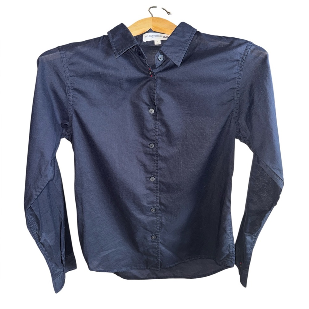 INES DE LA FRESSANGE Uniqlo Dark Navy Button-Down Shirt Size Small Women’s Top